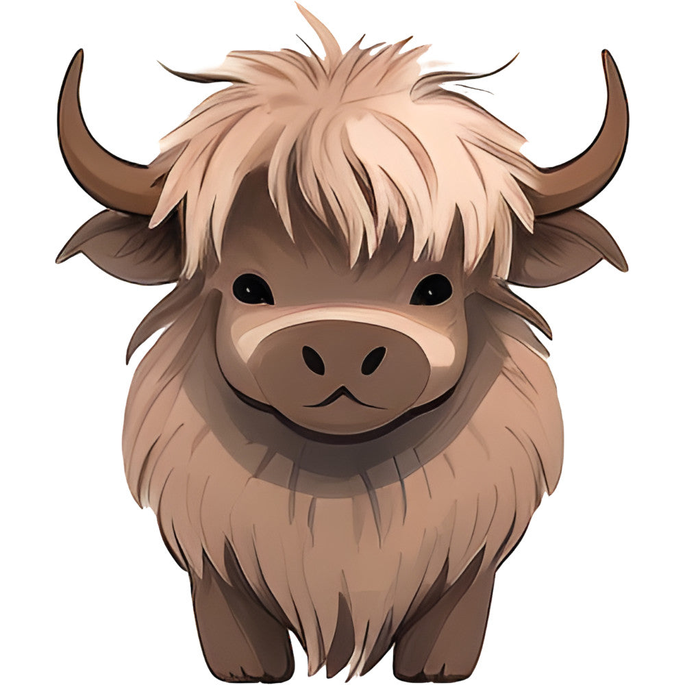 highland cattle, cute animals, farm animals, highland cow, hairy cow, long horns, farmhouse, whimsical, children's, kids, baby, tan, beige, cream, brown, chocolate brown, rustic, adorable, playful, animal faces, character fabric, kawaii, nursery, scandinavian, folk art, country style, illustration, cartoon animals