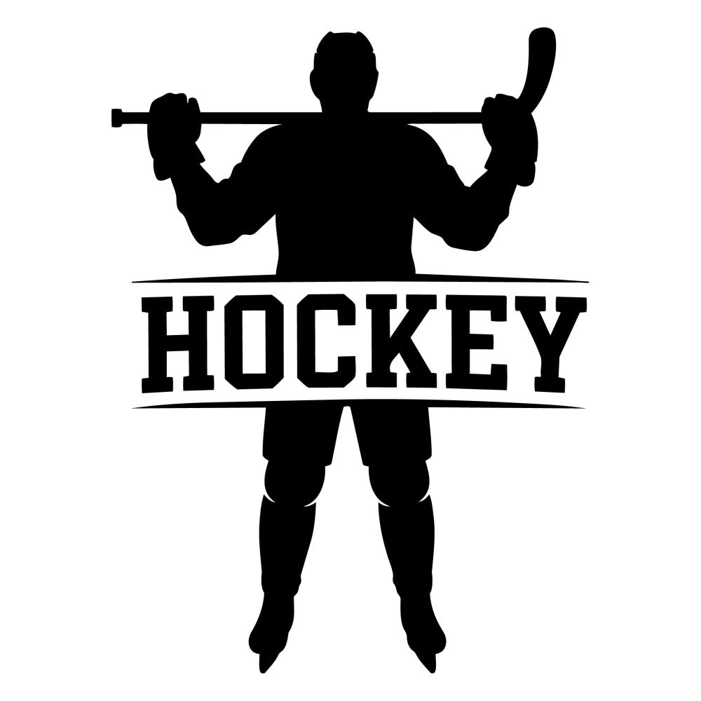 hockey, sports, athlete, silhouette, black, monochrome, winter sports, ice hockey, team sports, masculine, bold, graphic, modern, geometric, sports fan, hockey player, athletic, action pose, strength, power, trophy, championship, game day, sports themed, men's interests, bold silhouette, high contrast, black and white, statement design, recreational sports