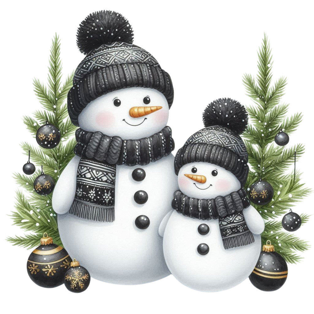 Black Hat Snowmen Fabric Panel 21