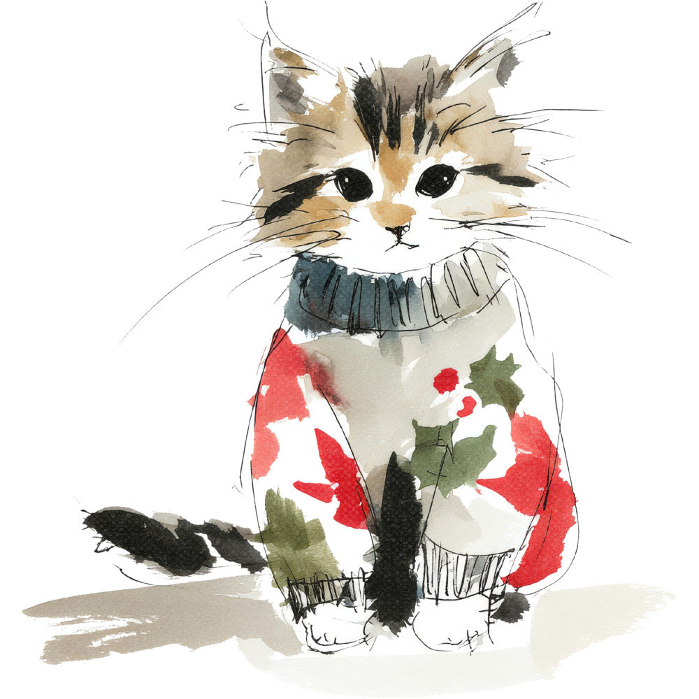 Handdrawn Christmas Cats Fabric Panel 61