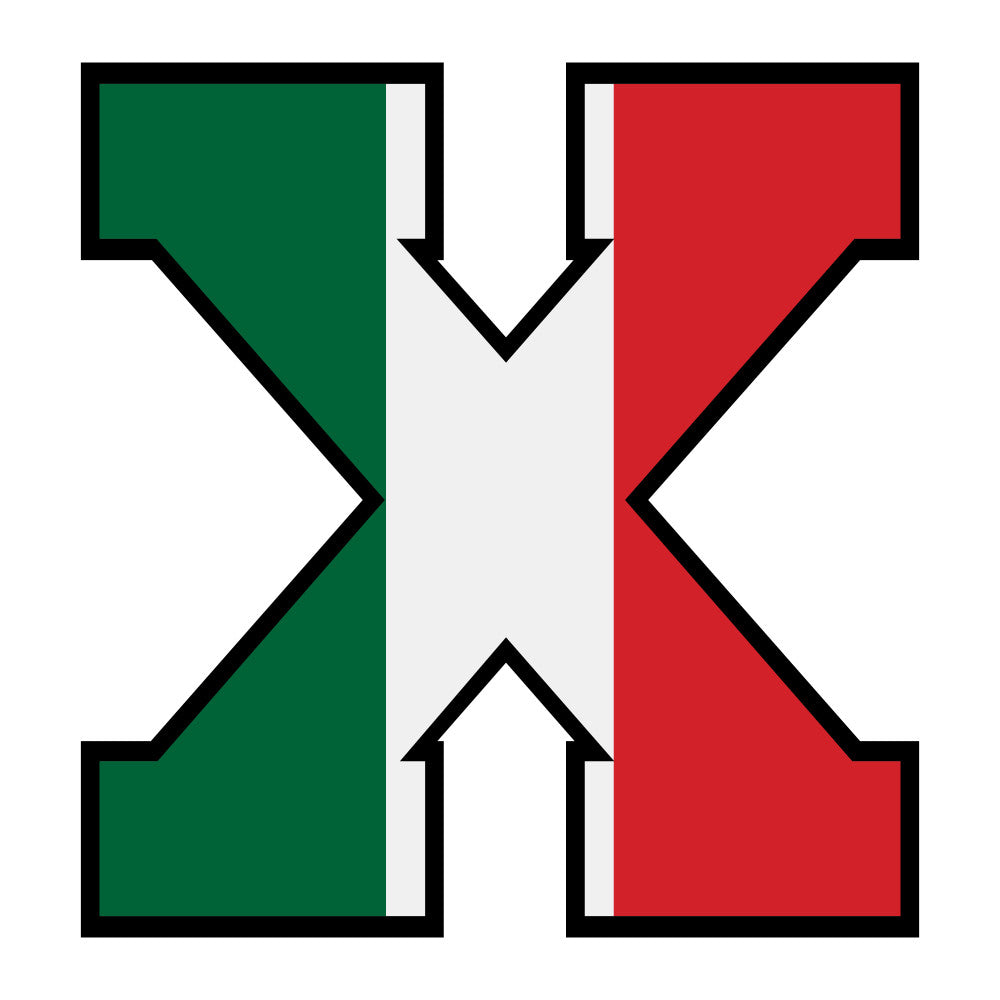 green, red, white, letter x, mexican flag colors, alphabet panel, fabric panel, quilting cotton, bold letters, patriotic colors, educational fabric, children's fabric, craft fabric, sewing material, geometric design, bright colors, letter learning, mexican theme, tricolor design, block letters