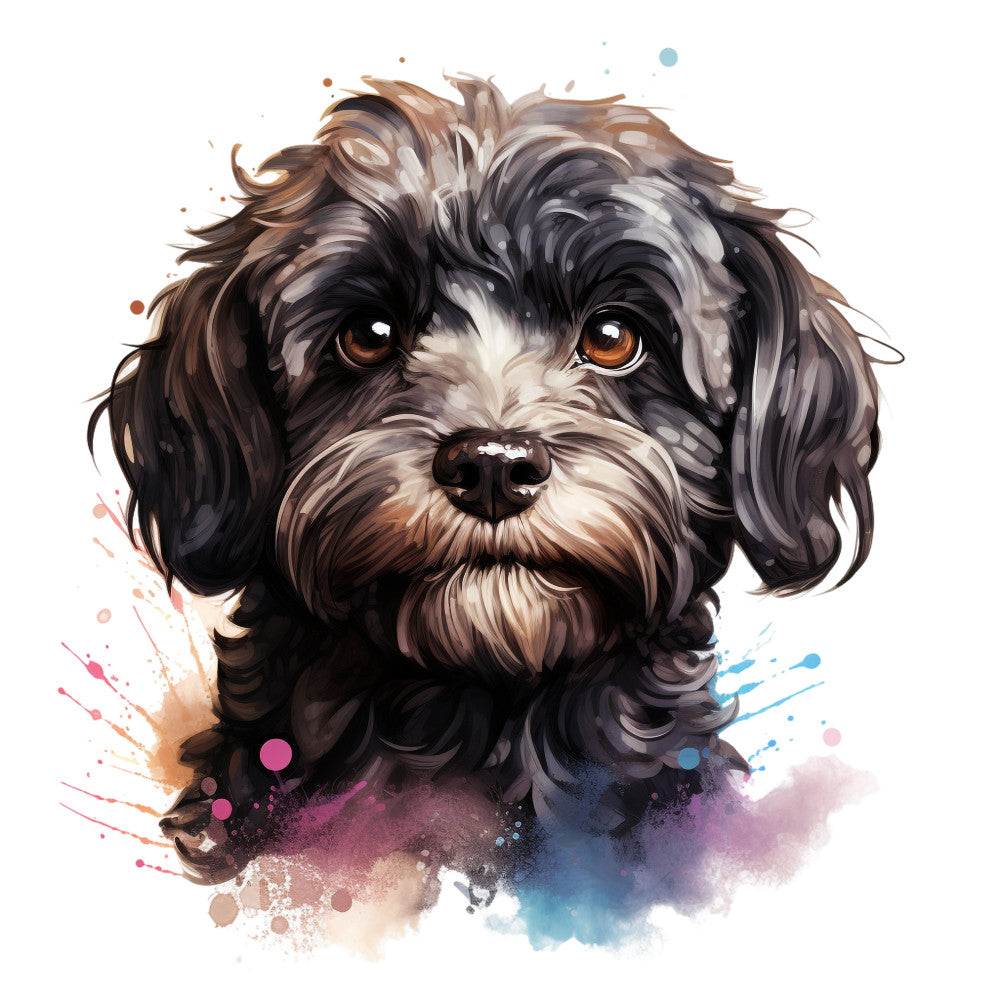 dog portrait, shih tzu, puppy, pet lover, animal art, watercolor splash, abstract watercolor, brown and white, charcoal gray, cream white, dusty purple, magenta pink, cyan blue, burnt orange, artistic style, modern art, whimsical, expressive, colorful splatter, ink wash, contemporary, pet memorial, dog breed, companion animal, cute dog, furry friend, animal lover gift, decorative art, mixed media style