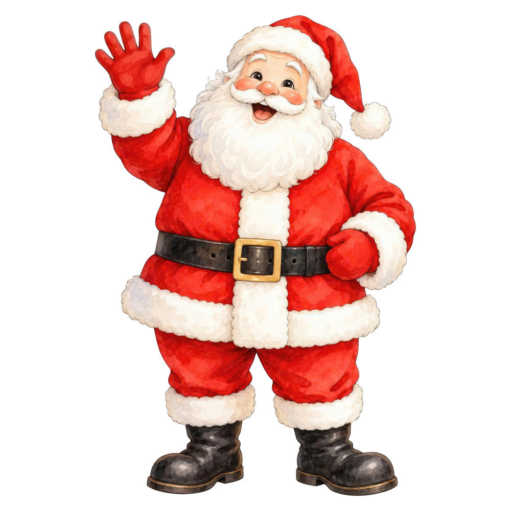 santa claus, christmas, holiday, red, white, black, gold, jolly, festive, whimsical, traditional, vintage, waving santa, beard, north pole, seasonal, winter, christmas decoration, children's, family-friendly, classic, retro, nostalgic, cheerful, smiling, iconic, december, wall hanging, christmas quilt, holiday decor