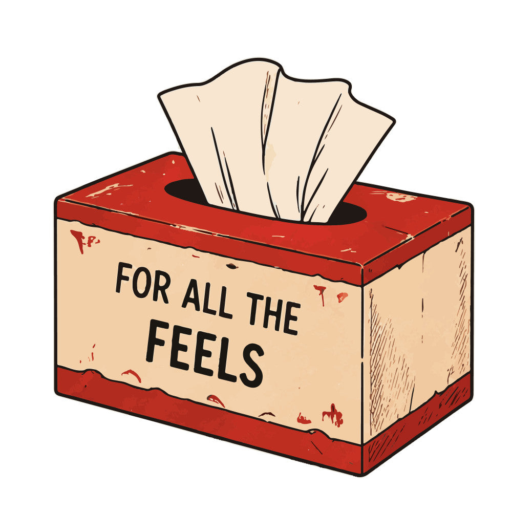 cream, red, beige, tan, tissue box cover, humorous, funny, sarcastic, emotional support, sentiments, text-based, modern, contemporary, quirky, whimsical, sympathy, comfort, therapeutic, home décor, everyday humor, relatable, emotional intelligence, wellness themed, motivational, affirmations, trending, pop culture, gift-giving, novelty print