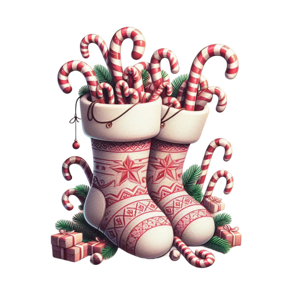 Christmas Stockings and Candy Canes Fabric Panel 1