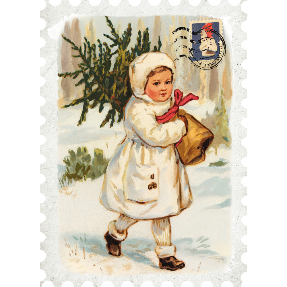 Vintage Christmas Postage Fabric Panel 13