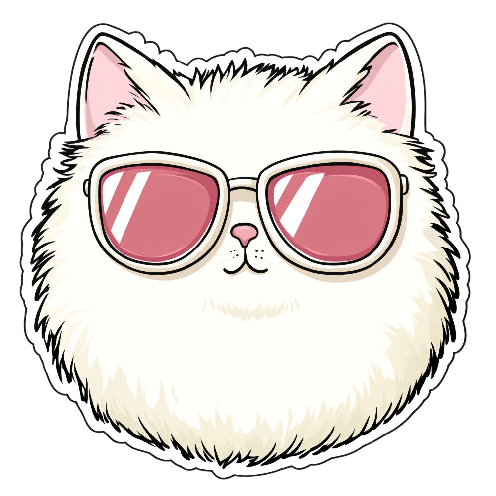 cool cat, sunglasses, pink, white, cream, mauve pink, rose pink, animal, cat face, whimsical, modern, playful, humorous, fun, trendy, hipster cat, fashionable cat, cute cat, kitten, novelty, quirky, contemporary style, retro, cat lover, pet themed, cartoon cat, illustration style