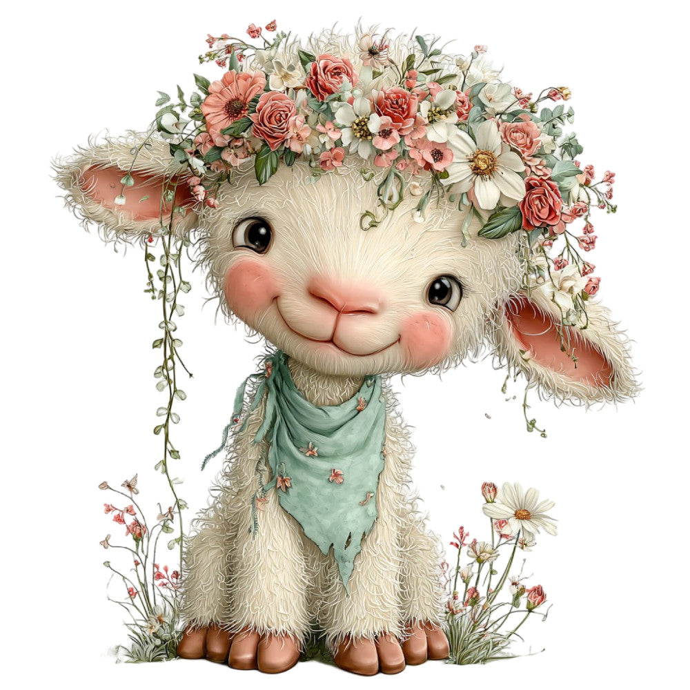 cream, blush pink, coral pink, sage green, dusty rose, soft peach, woodland animal, llama, alpaca, floral, whimsical, cute, adorable, spring, summer, botanical, roses, daisies, flower crown, garland, nature themed, farmhouse, cottage core, romantic, gentle, pastel, baby quilt, nursery, children's, sweet