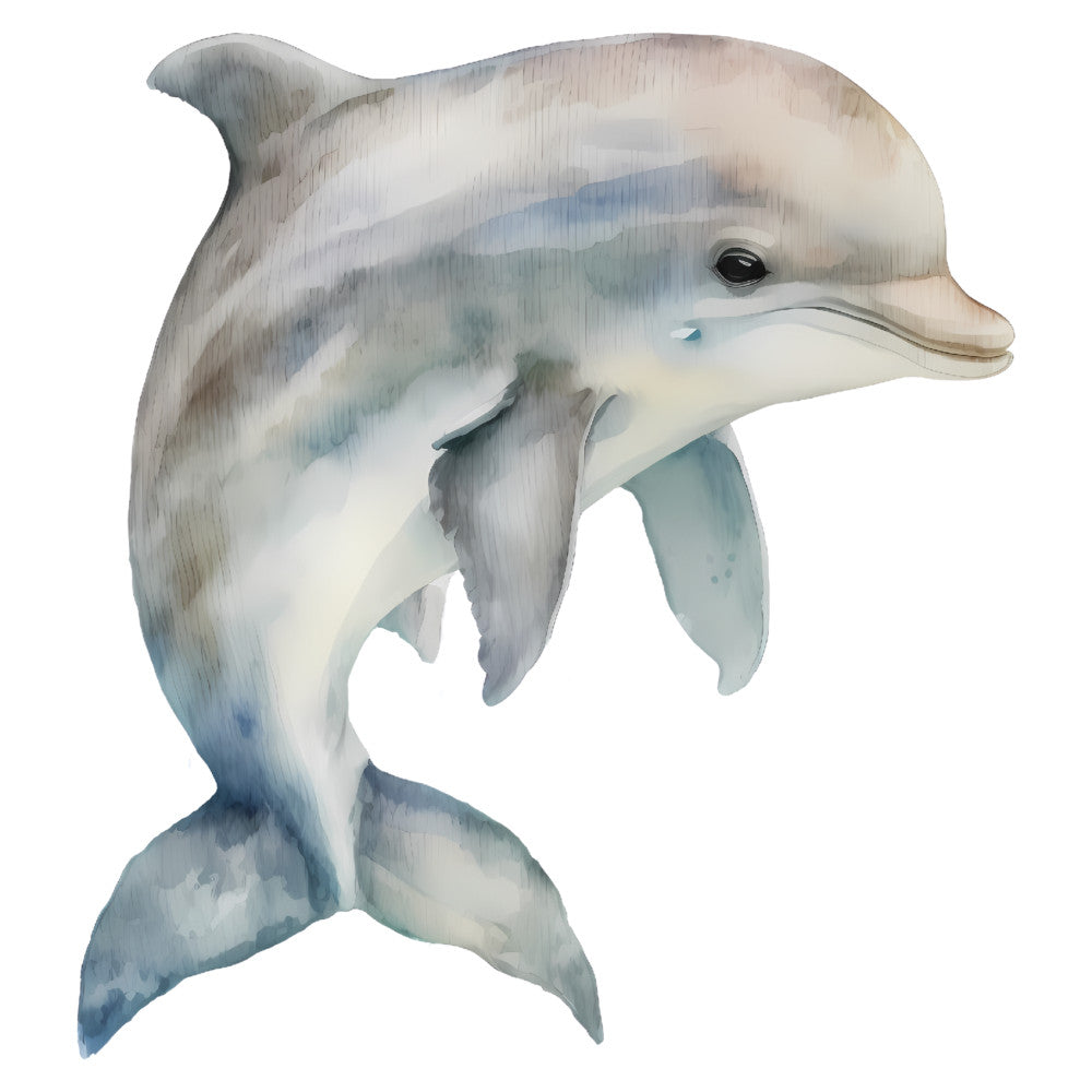 dolphin, ocean, marine life, sea creatures, aquatic, nautical, coastal, beach, whimsical, children, kids, baby, cream, white, pale blue, soft blue, teal, gray, blue-gray, jumping dolphin, playful, gentle, nature, underwater, tropical, summer, nursery, baby quilt, wall hanging, watercolor
