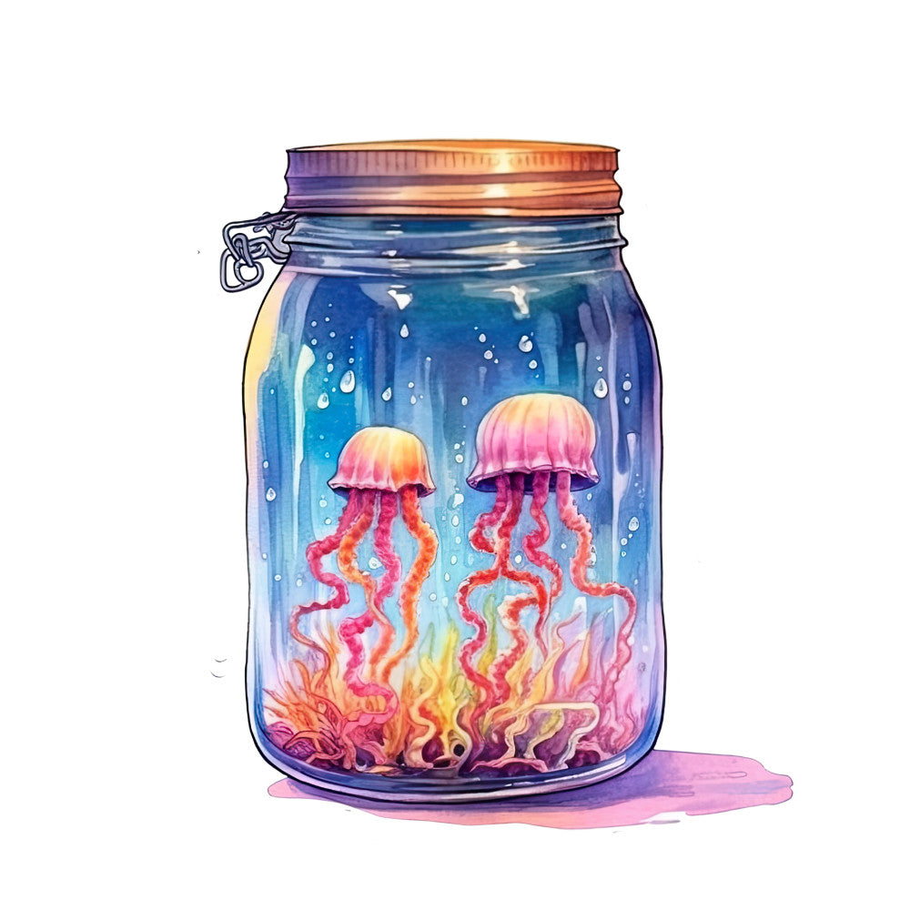 Jar with Glowing Jellyfishes Fabric Panel 5