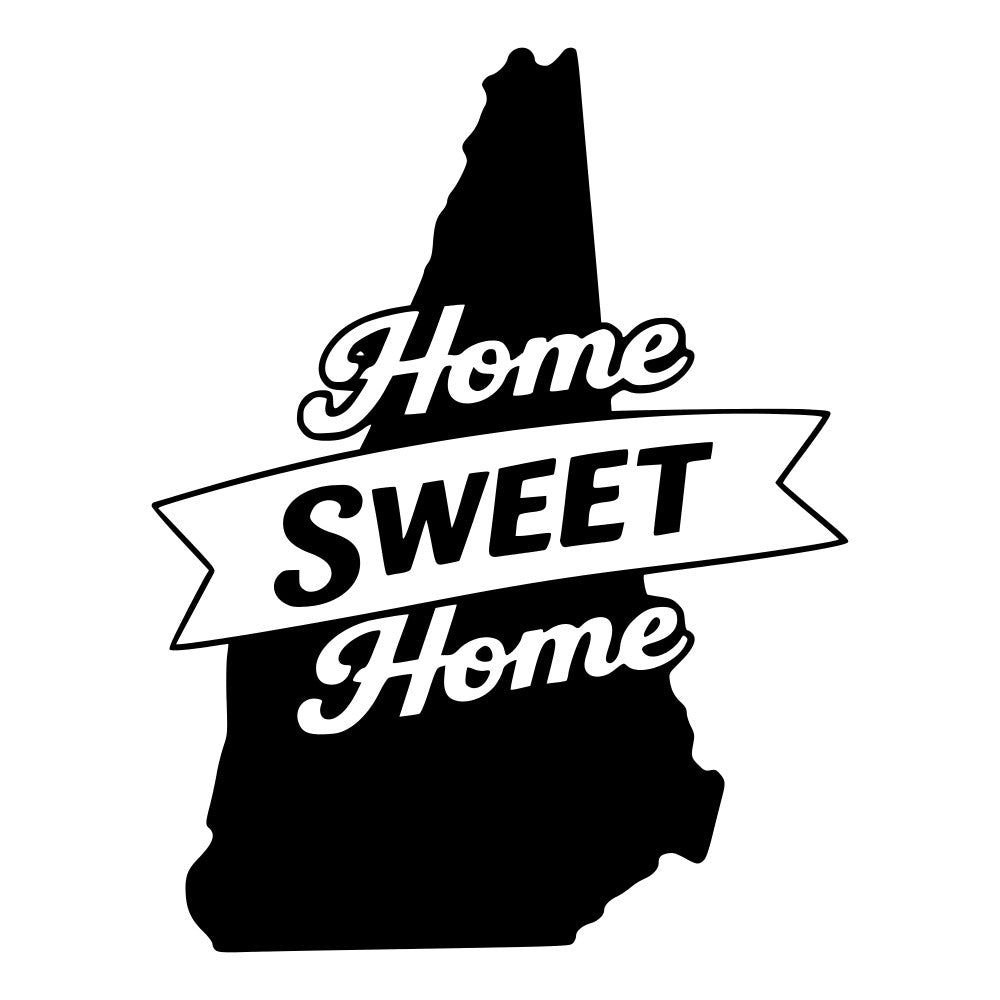 maine, home sweet home, state silhouette, black and white, monochrome, typography, text-based, vintage, retro, americana, rustic, farmhouse, patriotic, regional, geographic, inspirational, banner, ribbon, home decor, wall art, housewarming, pride, state pride, map-inspired, classic, traditional, bold lettering