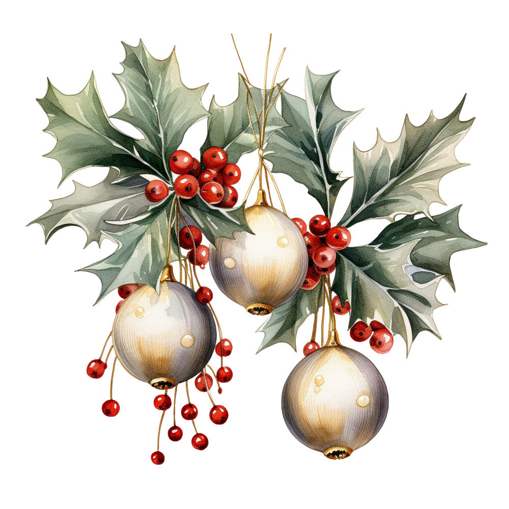 Holly and Baubles Fabric Panel 1