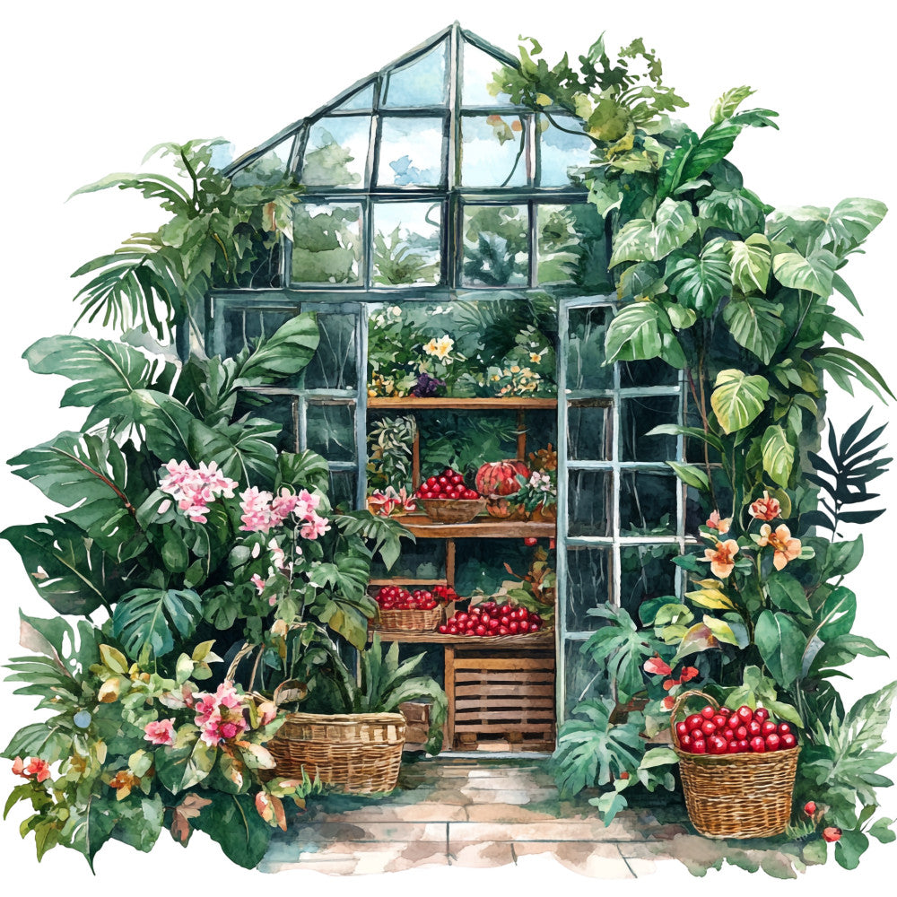 Watercolor Greenhouse Fabric Panel 12