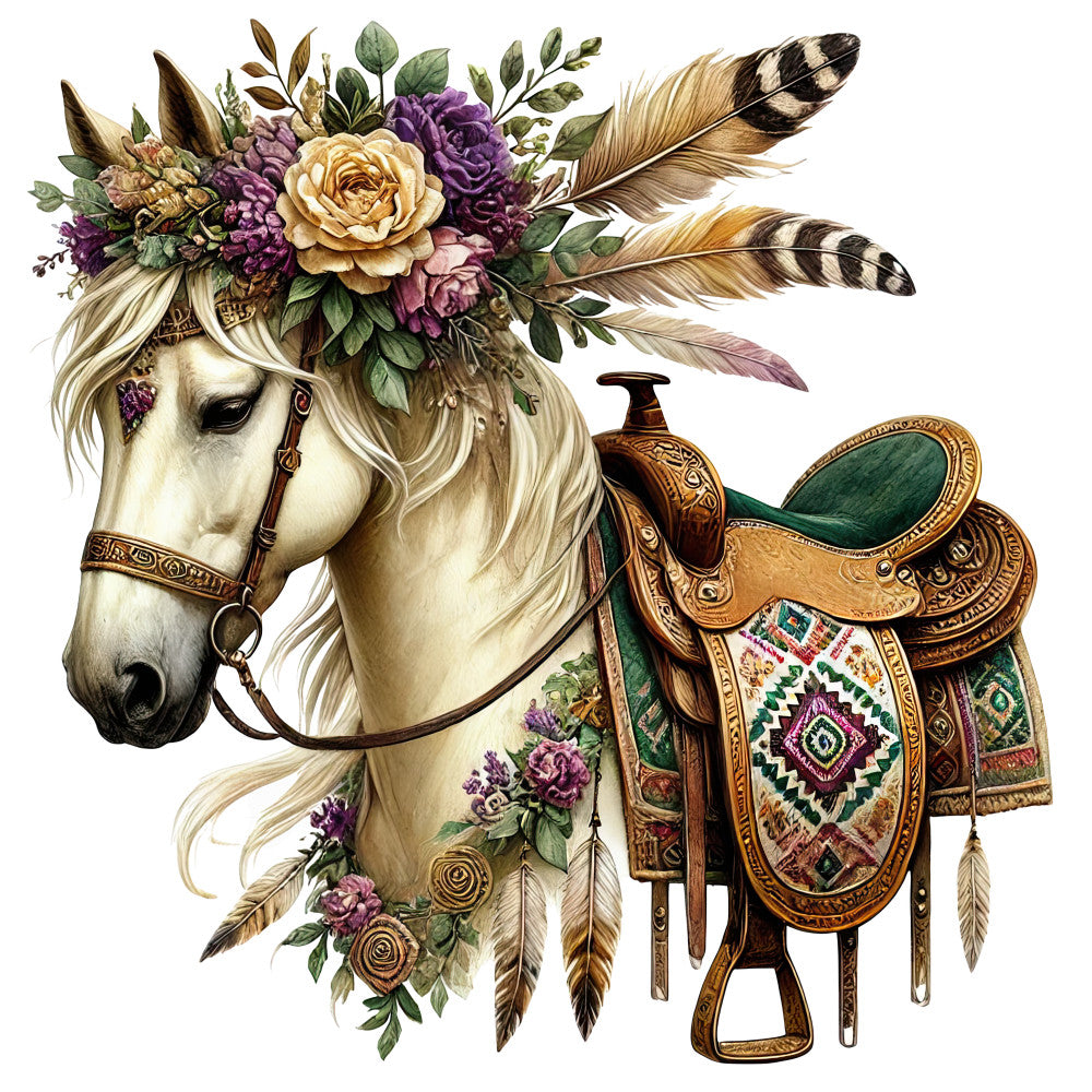 Boho Horses Fabric Panel 17