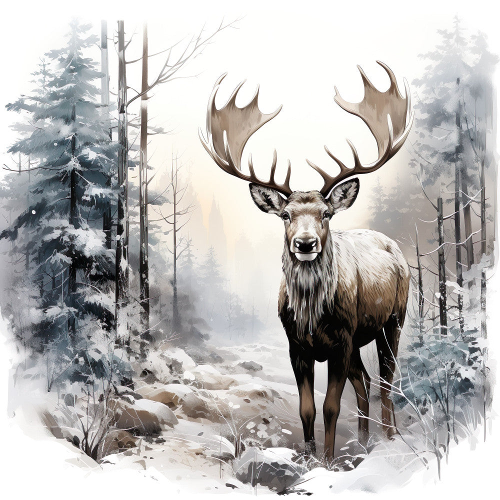Moose in Winter Fabric Panel 7