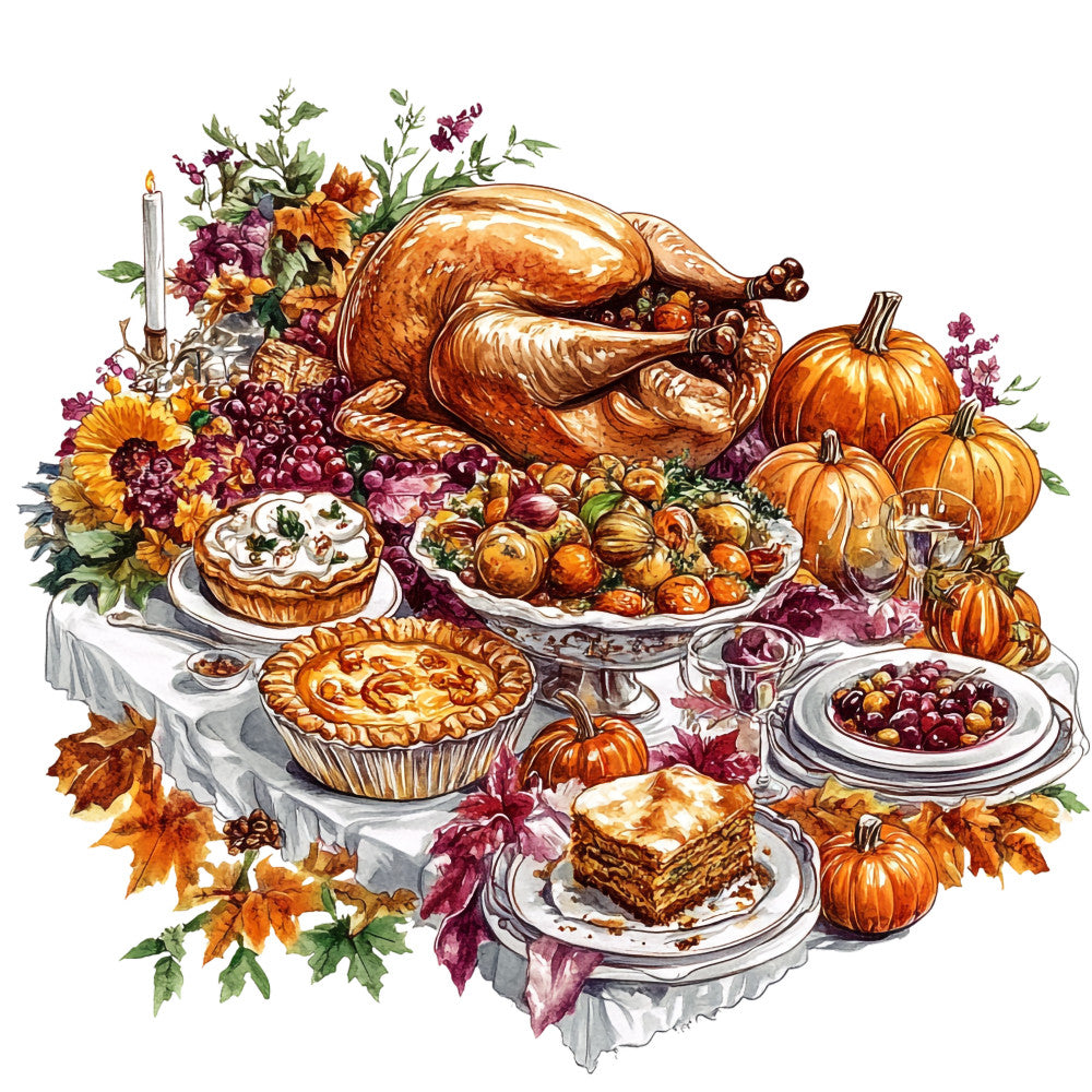 Watercolor Thanksgiving Fabric Panel 8