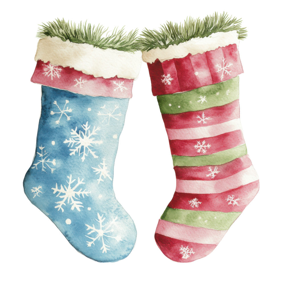 Watercolor Christmas Stockings Fabric Panel 14