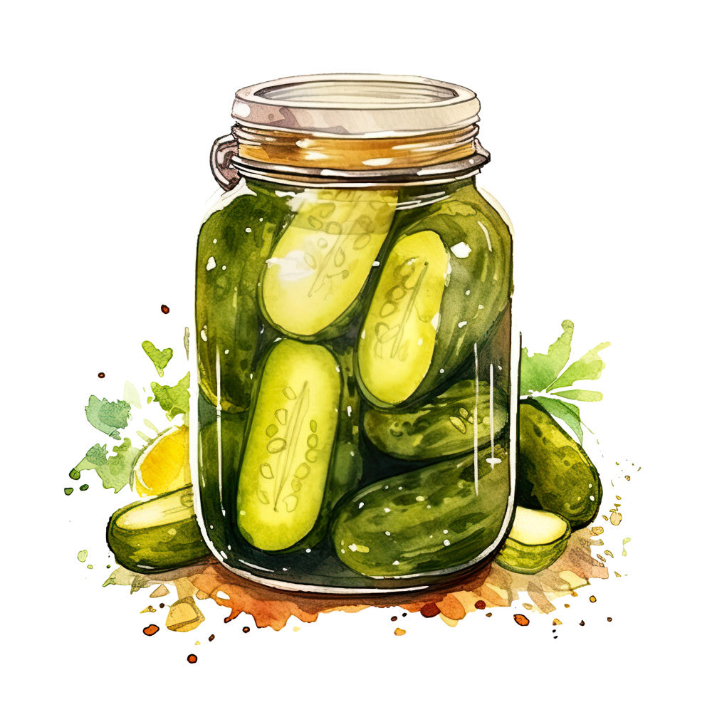 Watercolor Pickles in Jar Fabric Panel 5