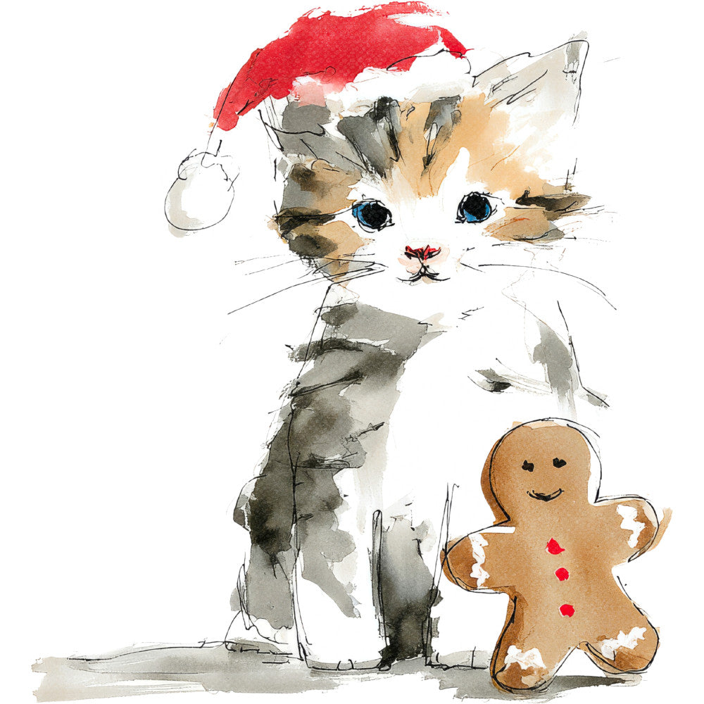 Handdrawn Christmas Cats Fabric Panel 8