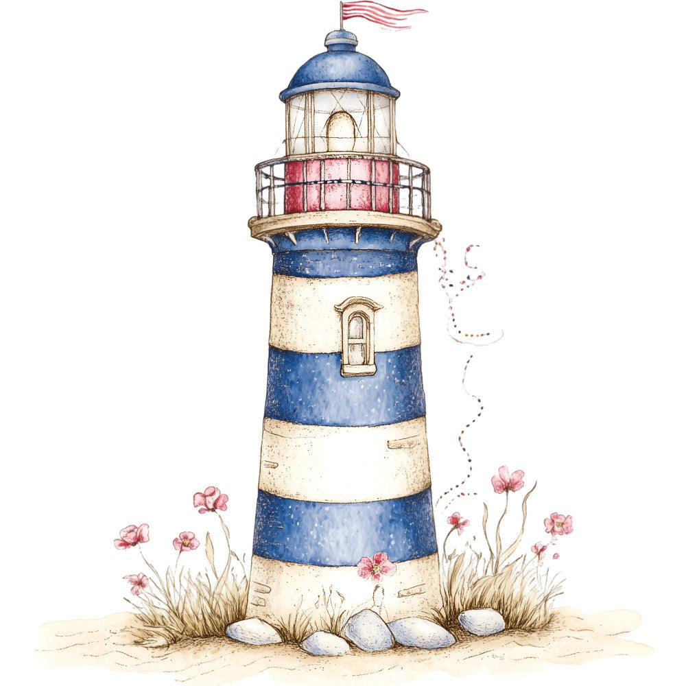 Watercolor Nautical Lighthouse Fabric Panel 18
