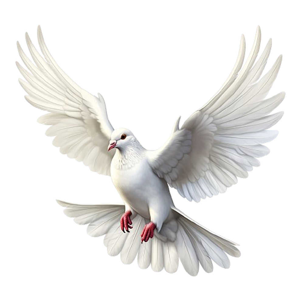 Spring White Doves Fabric Panel 2 featuring a detailed white dove in flight with spread wings on premium quilting cotton.