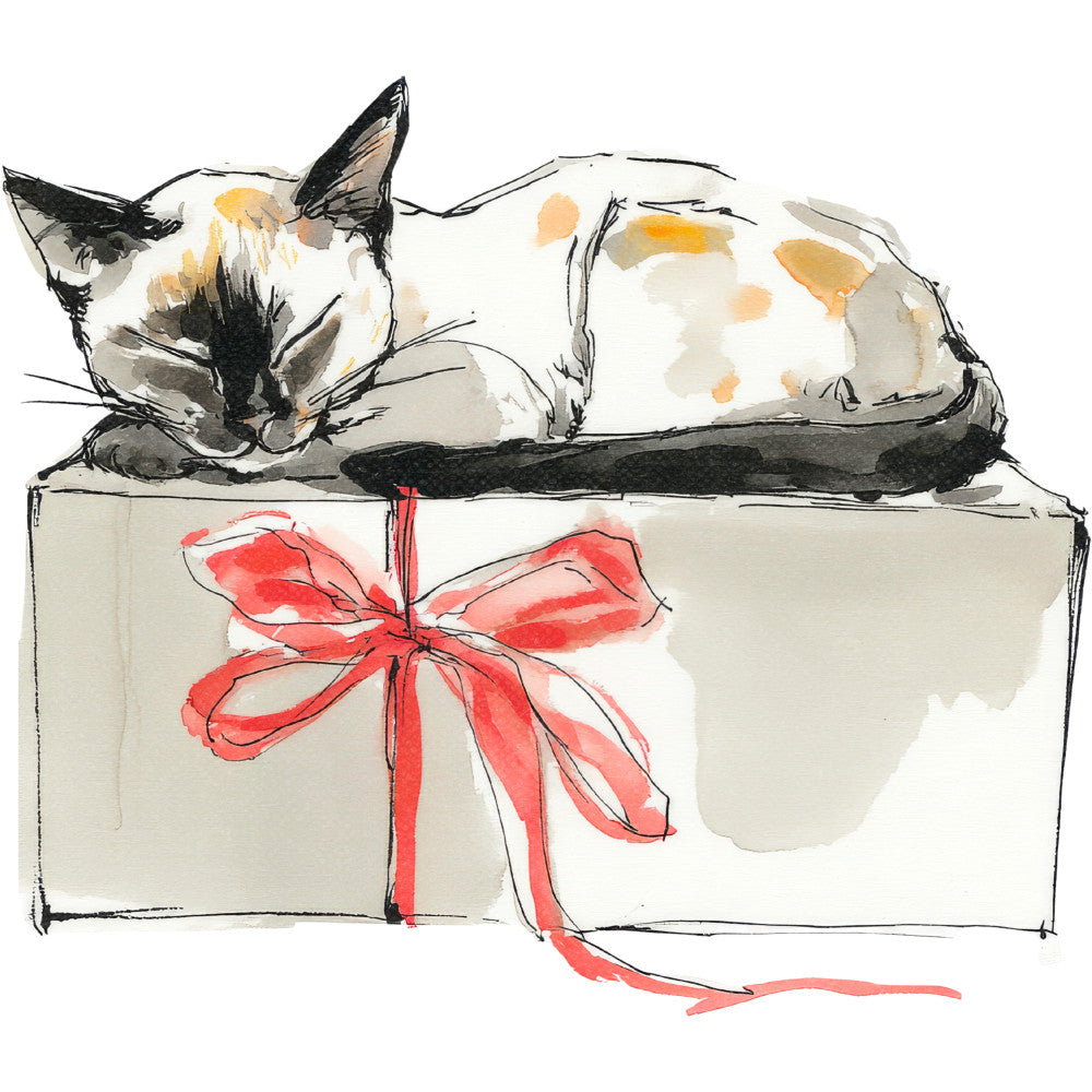 Handdrawn Christmas Cats Fabric Panel 37