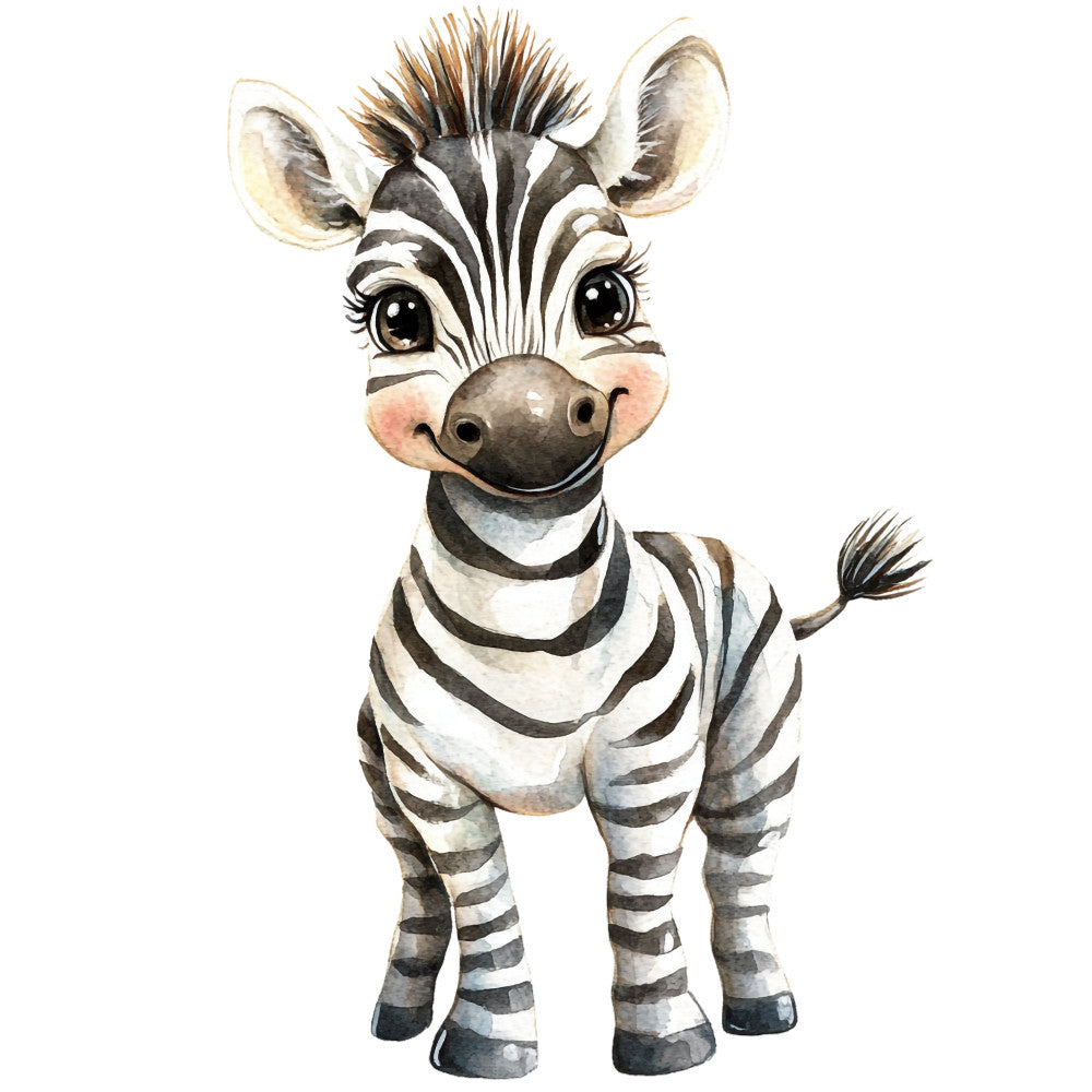 baby zebra, whimsical animals, children's fabric, nursery, cute animals, black and white stripes, cream, tan, beige, gray, charcoal, animal print, safari, zoo animals, baby animals, playful, cheerful, charming, striped pattern, woodland, decorative panel, baby quilt, wall hanging, kids bedding, sweet, endearing, illustration art, watercolor style, young animal