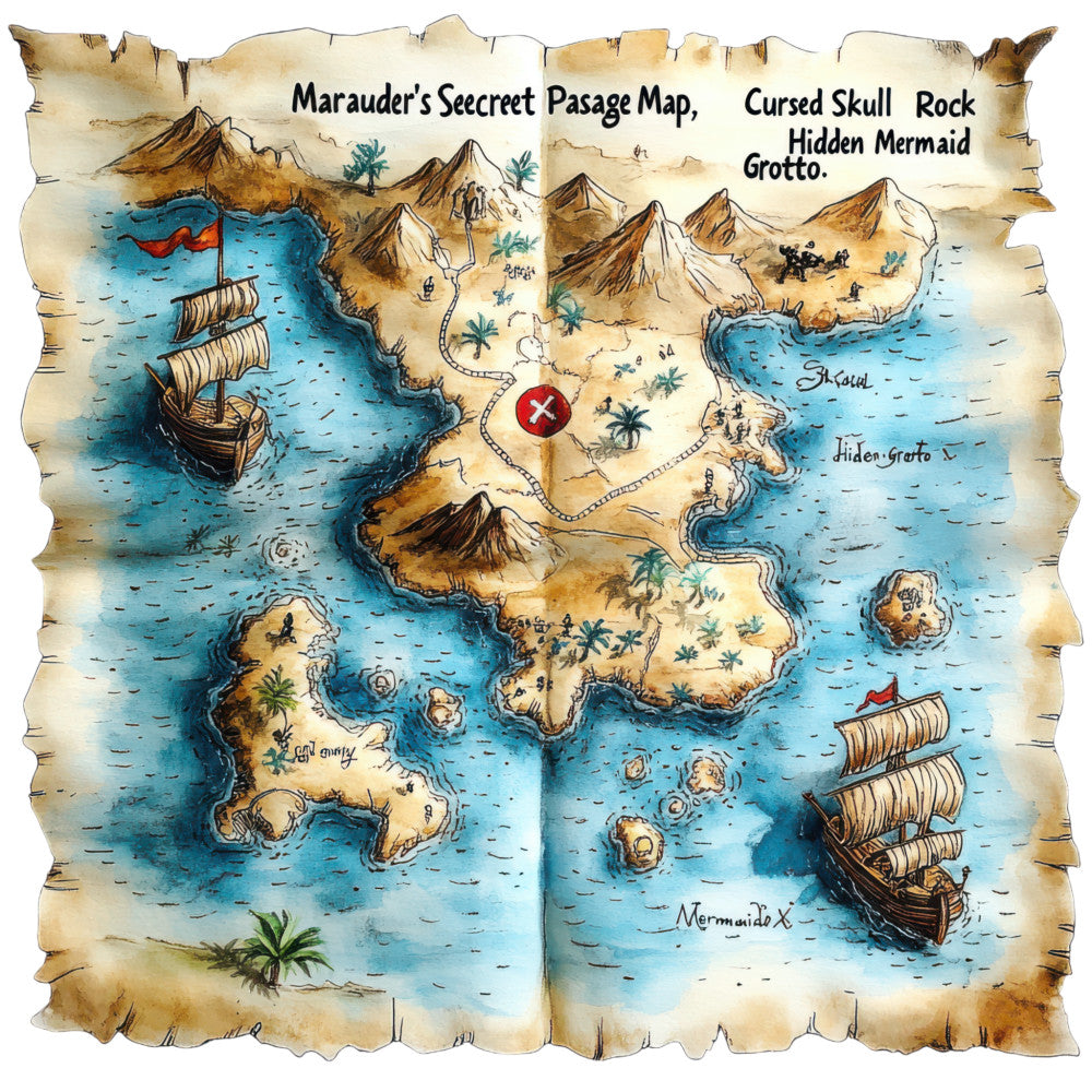 Pirate Treasure Map Fabric Panel 8