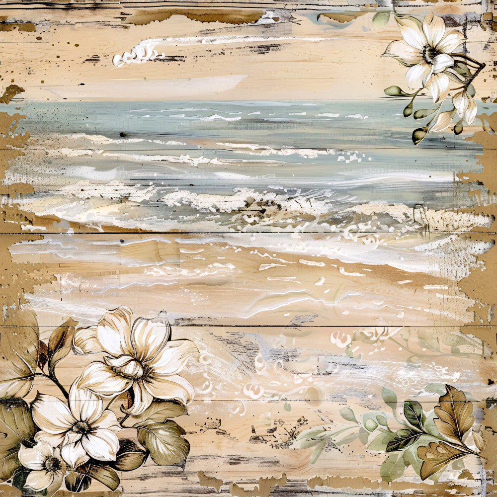 Floral Beach Scenes Fabric Panel 19