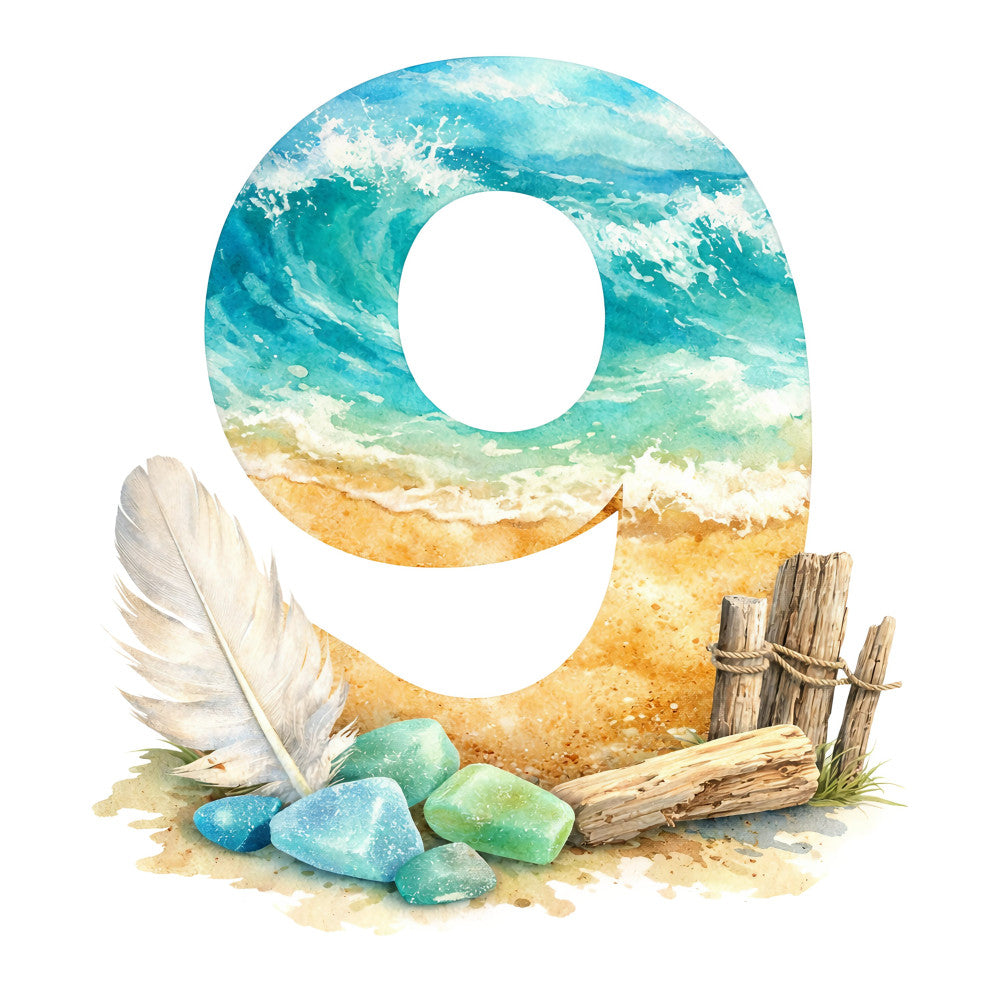 beach scene, ocean waves, turquoise blue, sandy beach, sea glass, coastal, nautical, seaside, feather, driftwood, seashore, summer, aqua blue, cream white, tan, nature, watercolor, whimsical, decorative letter, alphabet panel, seaside charm, ocean inspired, beach themed, tropical, peaceful, relaxing, wall art, beach house decor