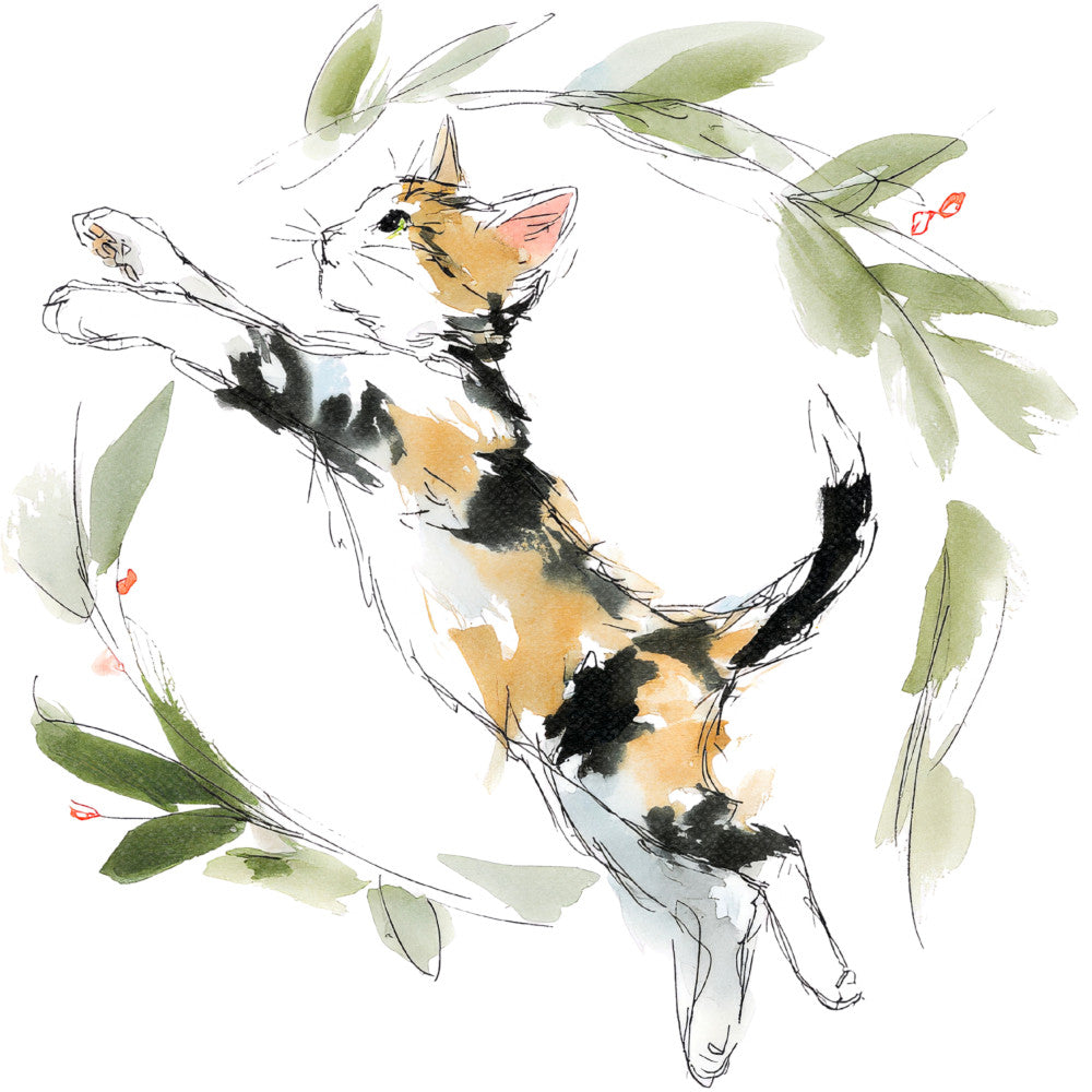 Handdrawn Christmas Cats Fabric Panel 4