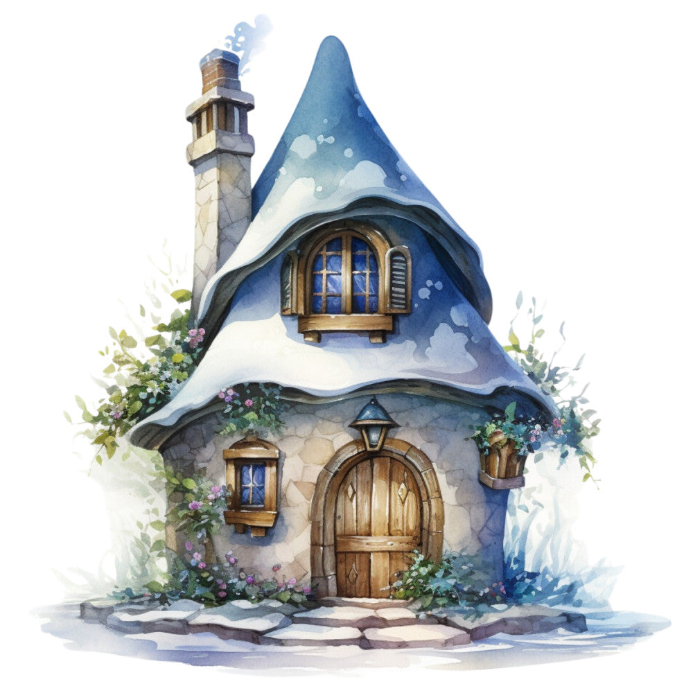Watercolor Winter Houses Fabric Panel 16