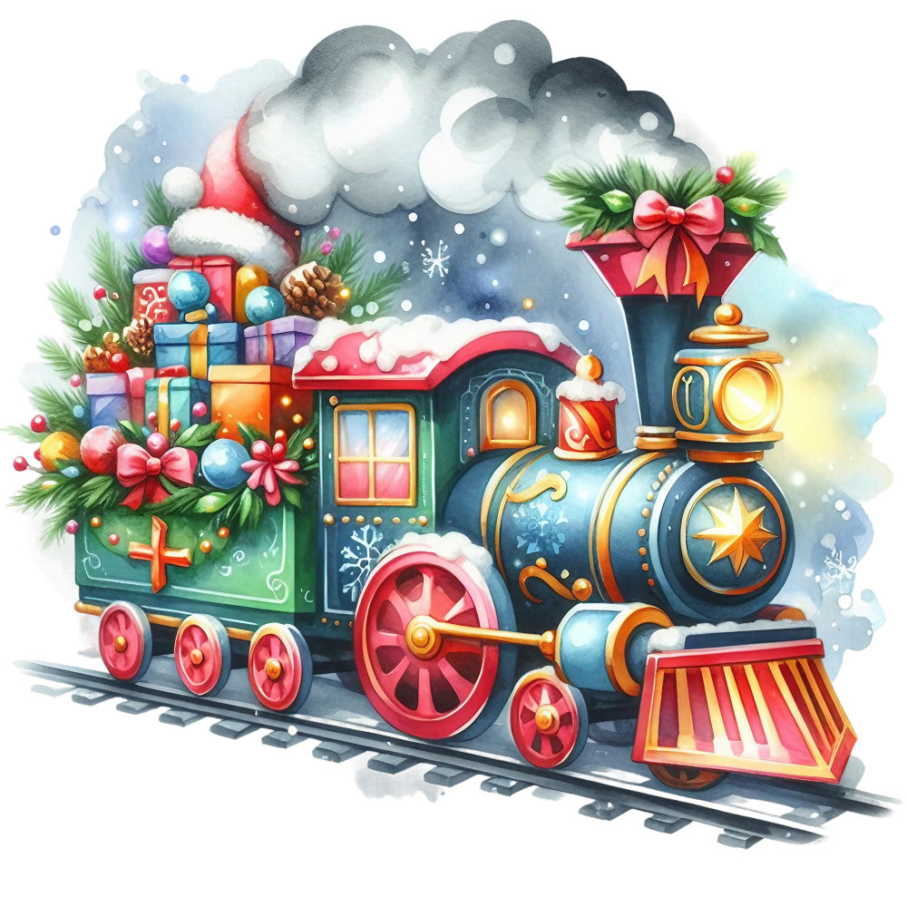 Christmas Spirit Trains Fabric Panel 17