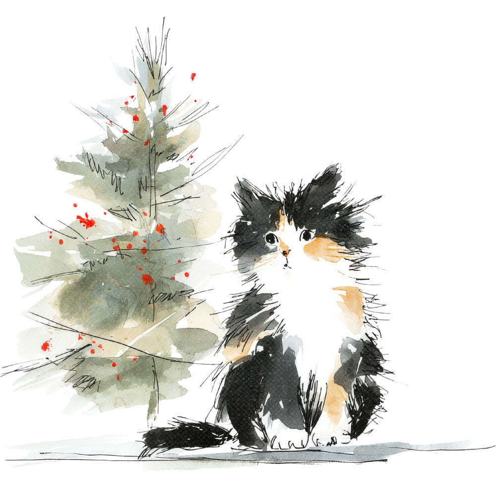 Handdrawn Christmas Cats Fabric Panel 3