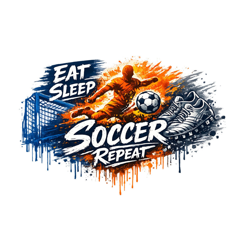 navy blue, orange, white, gray, abstract, sports, soccer, athletic, modern, youth, dynamic, grunge, splatter, paint splash, soccer ball, soccer player, cleats, goal net, action, energetic, motivational, repeat pattern, boys, girls, team sports, contemporary, vibrant