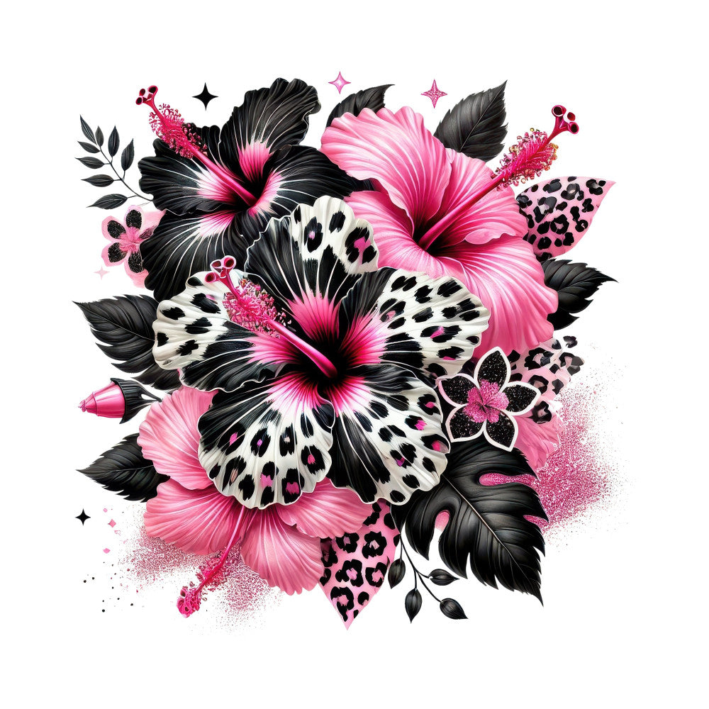 hot pink, black, ivory, magenta, leopard print, floral, butterflies, hibiscus, nature, whimsical, elegant, modern, botanical, animal print, stars, sparkle, glitter, leaves, leopard spots, pink and black, bold, vibrant, artistic, celestial, decorative, ornamental, flower petals, wings, contemporary, glamorous