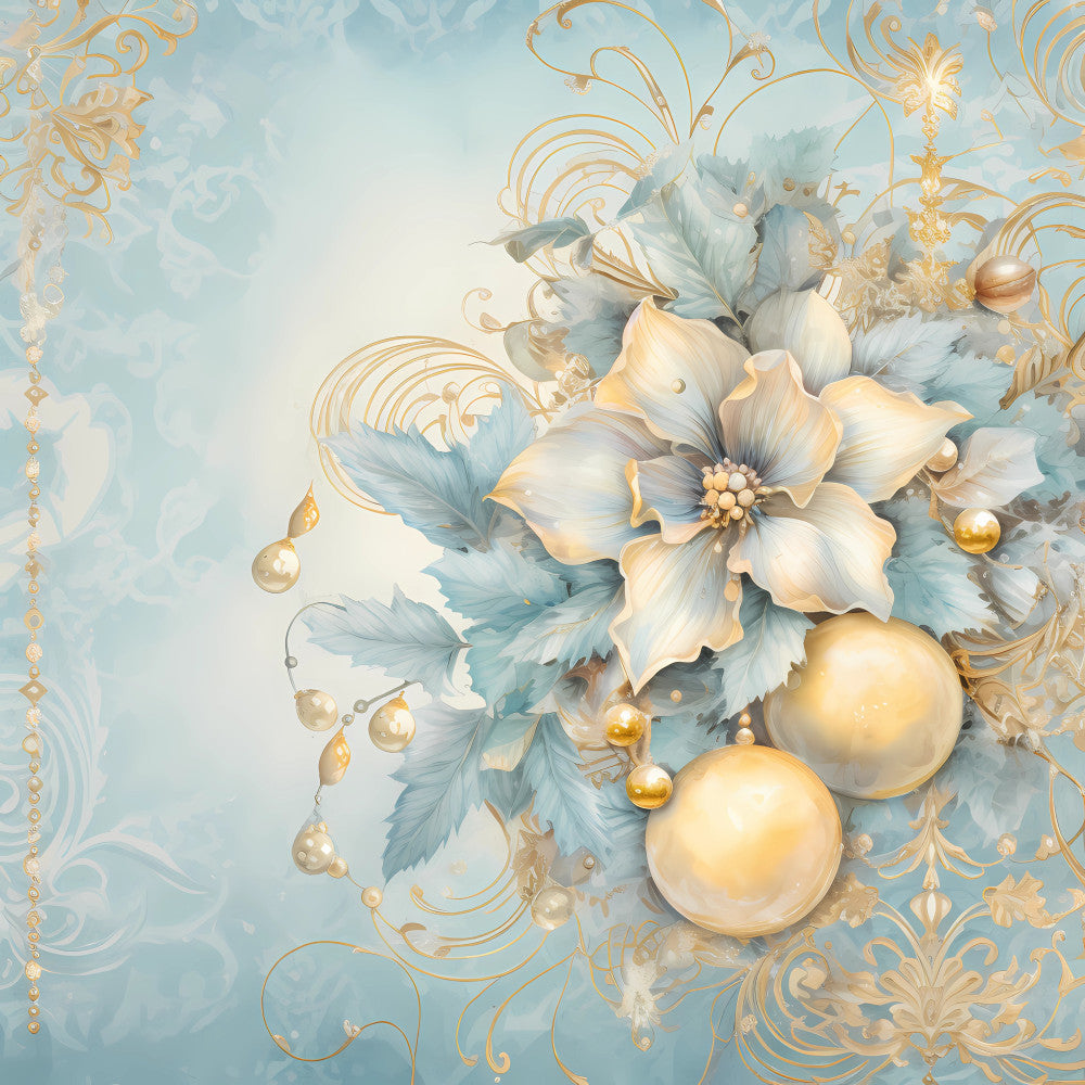 Light Blue and Gold Christmas Fabric Panel 18