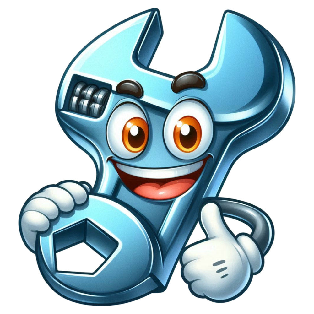sky blue, bright blue, light blue, orange eyes, cartoon character, anthropomorphic tool, wrench, whimsical, playful, cheerful, cute, character design, child-friendly, kids, novelty, mechanical, tools, humorous, smiling face, thumbs up, fun, upbeat, vibrant, modern, illustrated, animated style, children's quilt, boys quilt