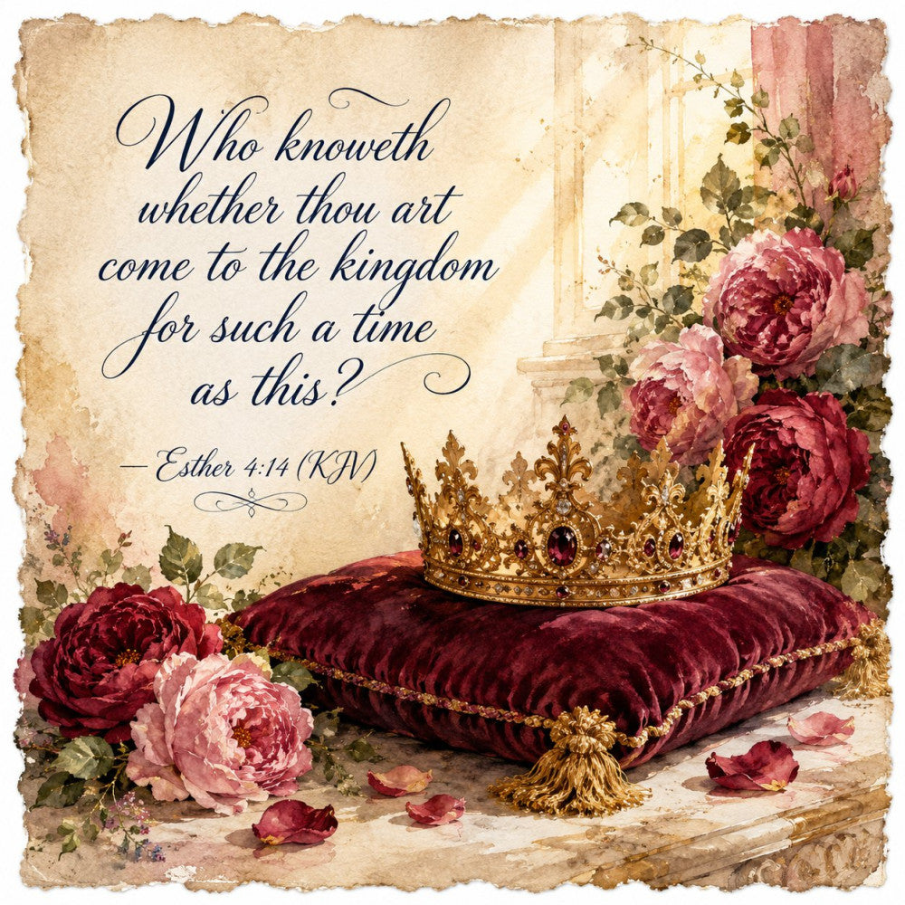 burgundy, dusty rose, blush pink, cream, gold, floral, roses, peonies, vintage, elegant, royal, crown, regal, scripture, bible verse, inspirational, religious, traditional, romantic, garden, nature, spring, summer, decorative pillow, wall hanging, home decor, heirloom, timeless