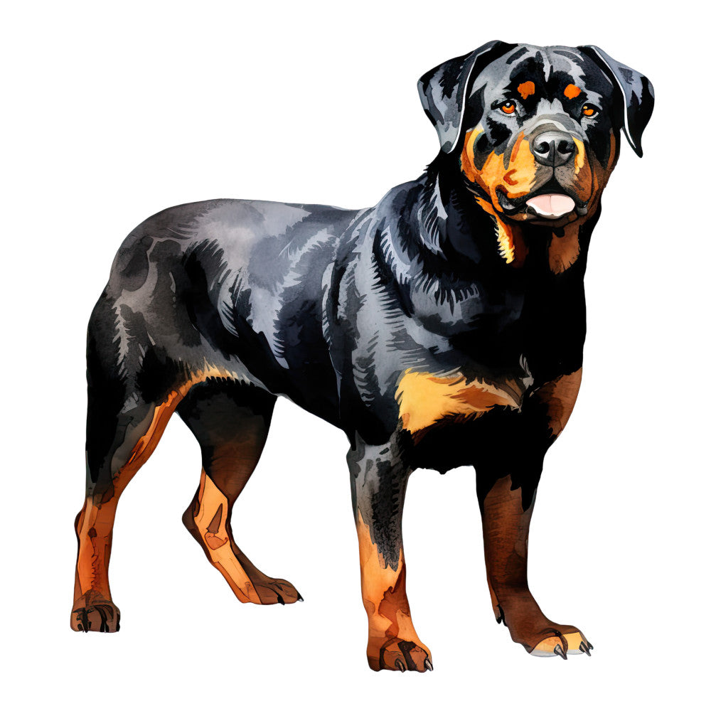 Watercolor Rottweiler Fabric Panel 3 featuring detailed, vibrant black and tan Rottweiler design on premium quilting cotton fabric.