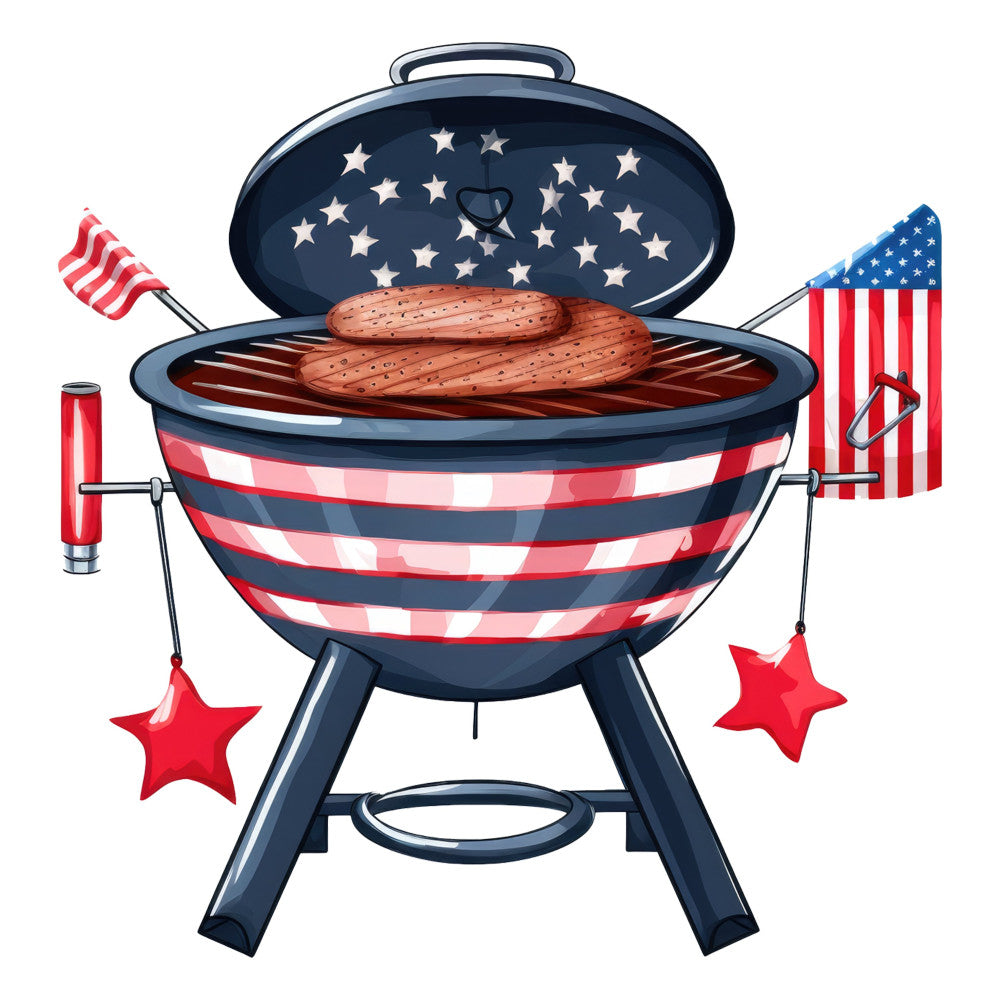 navy blue, red, white, patriotic, american flag, stars, stripes, bbq, barbecue, grill, summer, fourth of july, independence day, cookout, picnic, americana, festive, whimsical, fun, playful, food themed, kitchen, outdoor entertaining, red and white checkered, star motifs, patriotic colors, usa themed, holiday, celebration