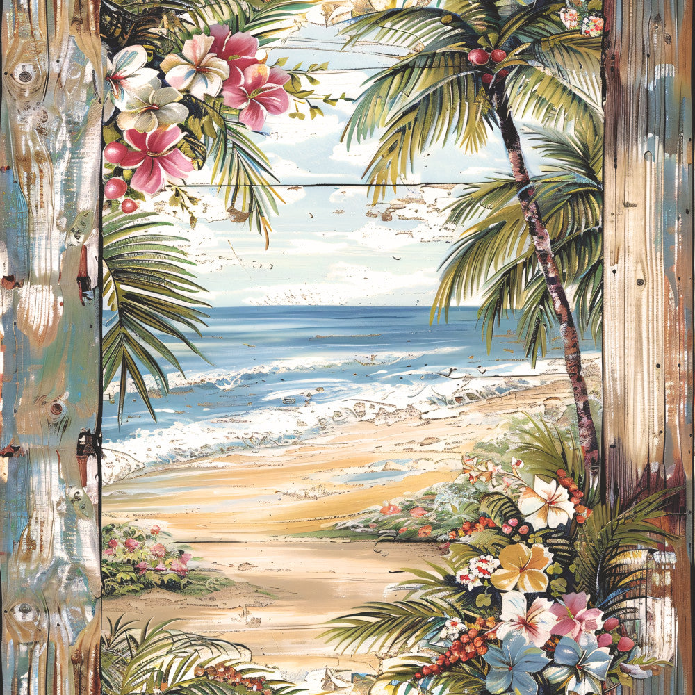 Tropical Beach Scenes Fabric Panel 12