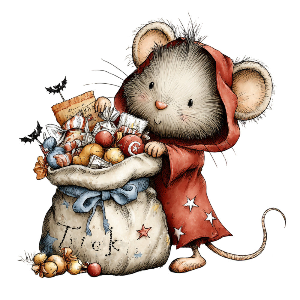 christmas mouse, holiday mouse, festive animal, red coat, cream colored, dusty rose, cornflower blue, tan brown, whimsical animal, vintage style, christmas decoration, holiday gift sack, ornaments, stars, bells, winter themed, cute mouse, storybook illustration, traditional christmas, nostalgic holiday, character panel, children's fabric, baby quilt, wall hanging, seasonal decor, festive creatures, hand drawn style, illustrative design, muted colors, christmas animals