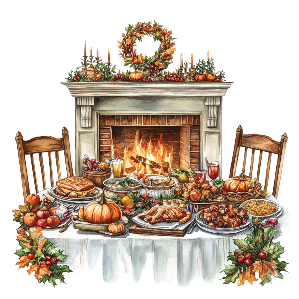 Watercolor Thanksgiving Fabric Panel 37