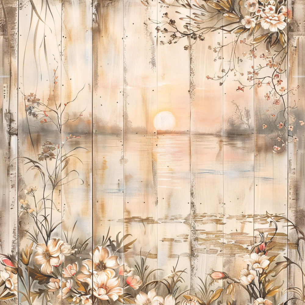 Lake on Rustic Wood Fabric Panel 9