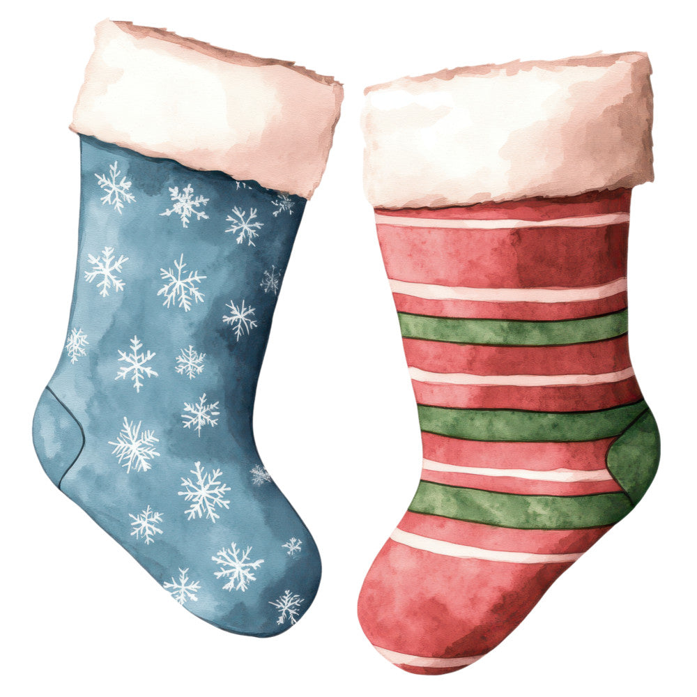 Watercolor Christmas Stockings Fabric Panel 2