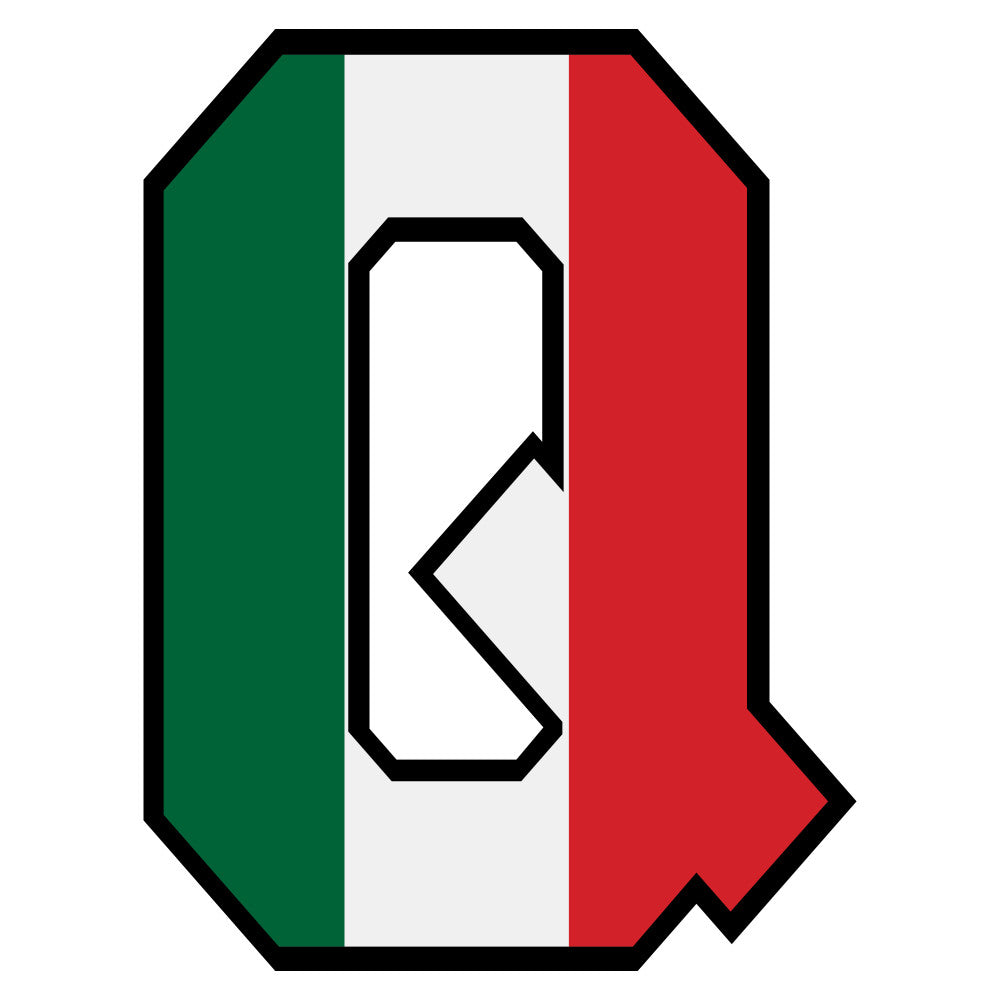 green, white, red, italian flag, tricolor stripes, letter q, alphabet design, fabric panel, quilting cotton, patriotic colors, block letter, educational motif, geometric shape, octagonal border, national colors, craft fabric, sewing material, children's learning, letter print