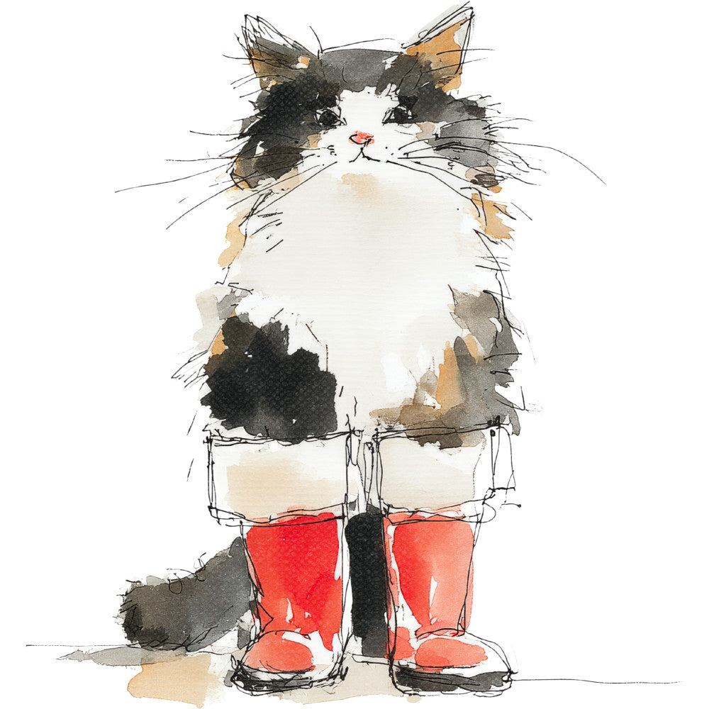 Handdrawn Christmas Cats Fabric Panel 2