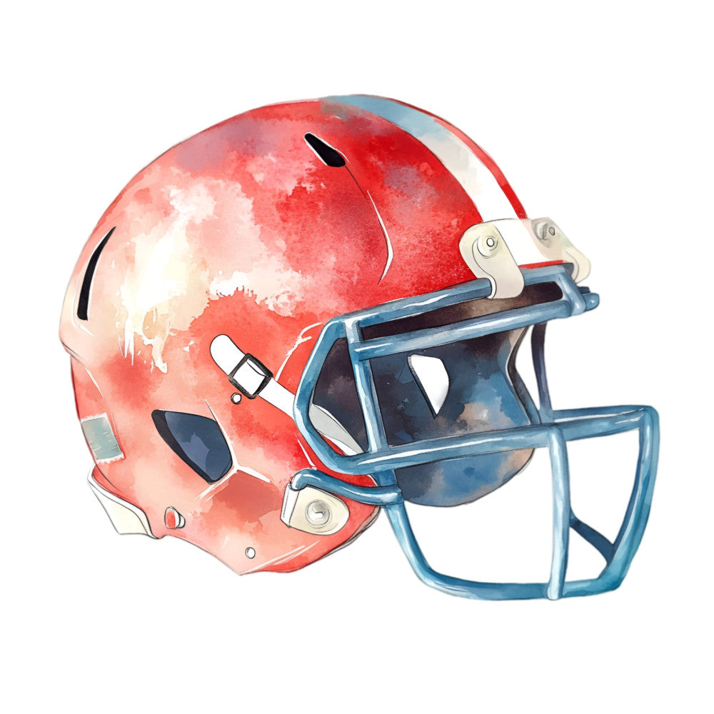 red, blue, white, coral red, watercolor, abstract, sports, football, helmet, athletic, modern, americana, patriotic, geometric, splatter, grunge, textured, boys, men, sports themed, casual, bold, vibrant, team colors, fall, winter, apparel fabric, wall hanging, sports decor