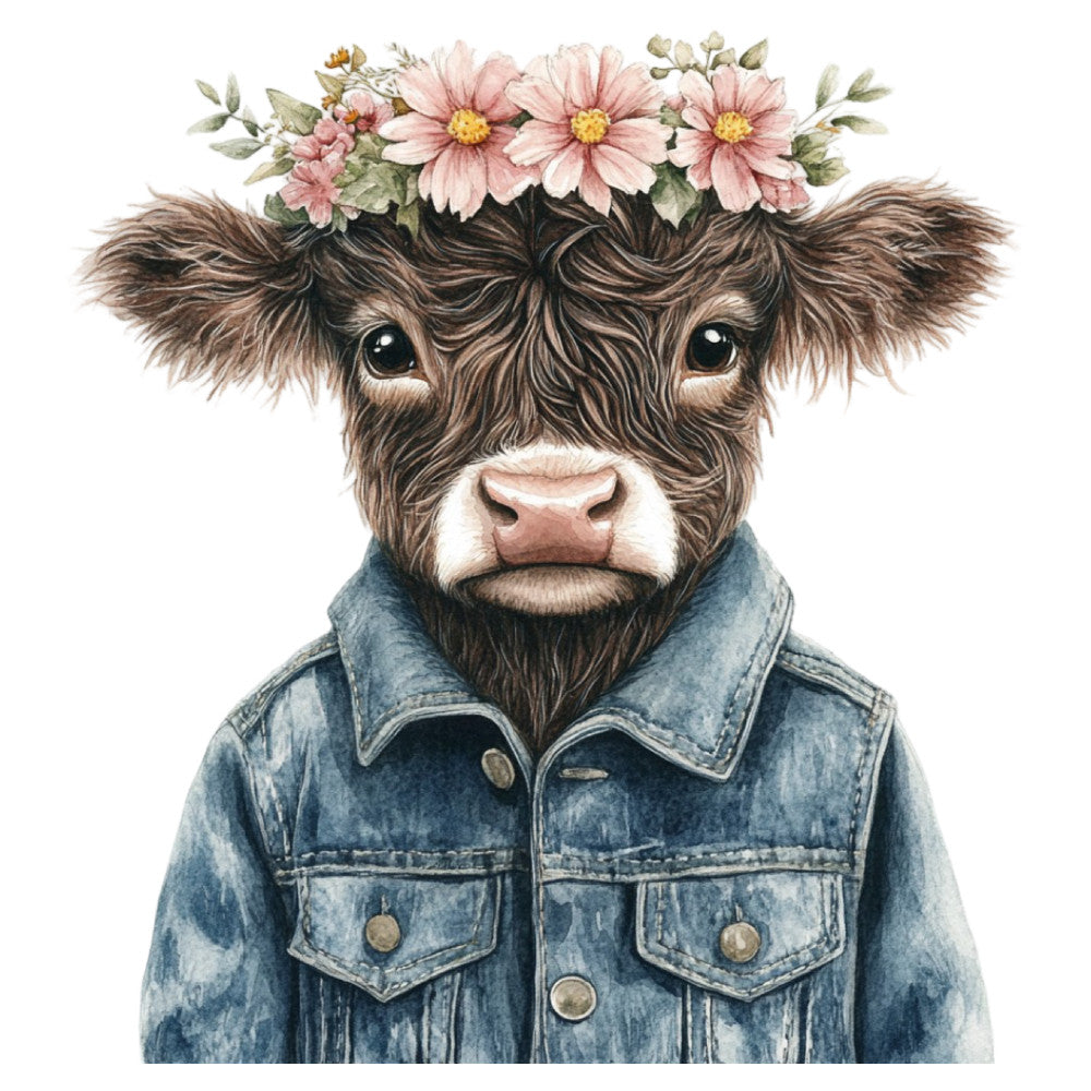 Cute Western Highland Cow Fabric Panel 11